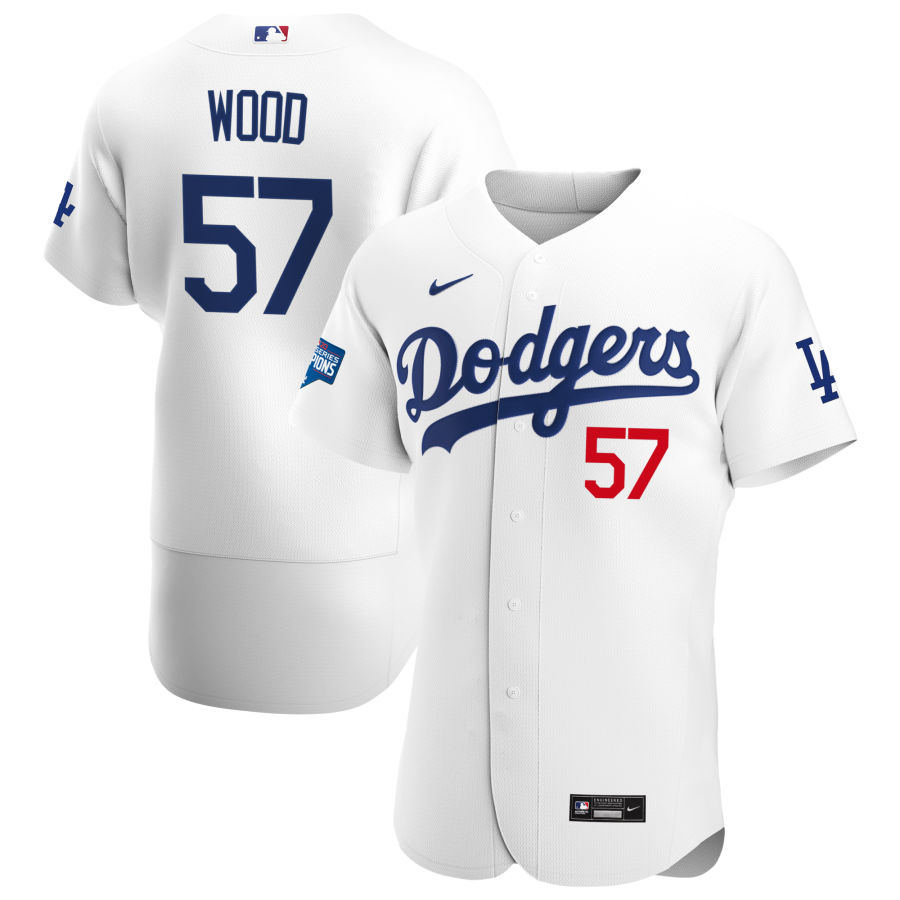 Los Angeles Dodgers 57 Alex Wood Men Nike White Home 2020 World Series Champions Authentic Player MLB Jersey